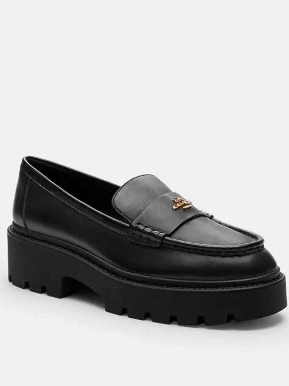 Coach Black Leather Lug-Sole Leather Loafer NWT